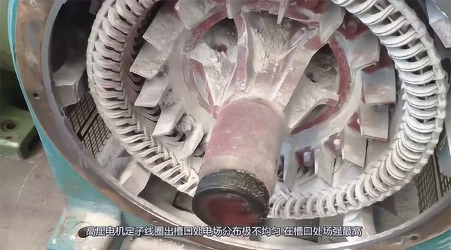 圖為高壓電機(jī)定子線(xiàn)圈出槽口處電場(chǎng)分布照片